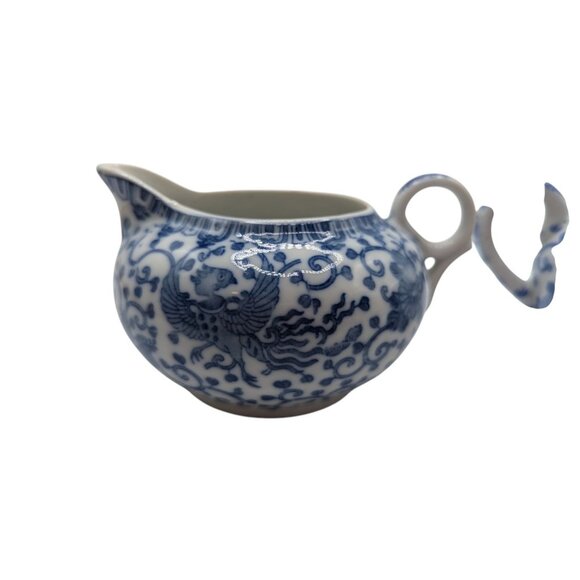Antique 1921 Noritake Creamer - Phoenix Pattern Blue White & Vtg Japan Sugar mis - Picture 4 of 11
